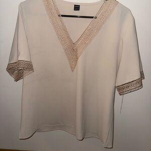 SHEIN Cream Lace Accent Blouse